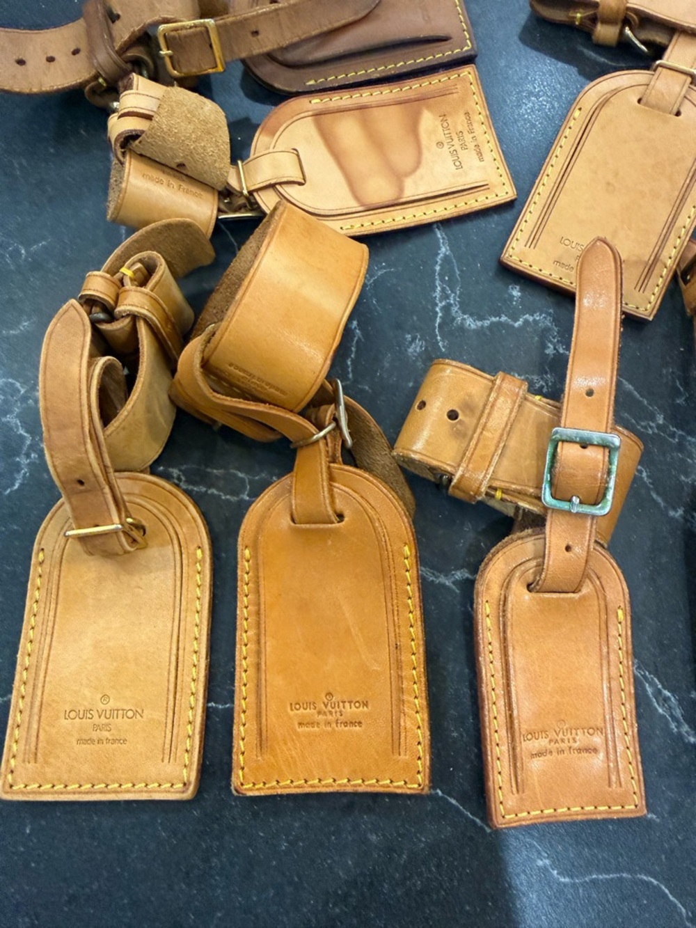 Louis Vuitton Tan Leather Luggage Tag Lot with strap - Picture 2 of 4